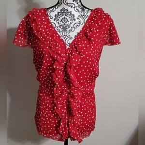 Red and white Polka-dotted dress top‎